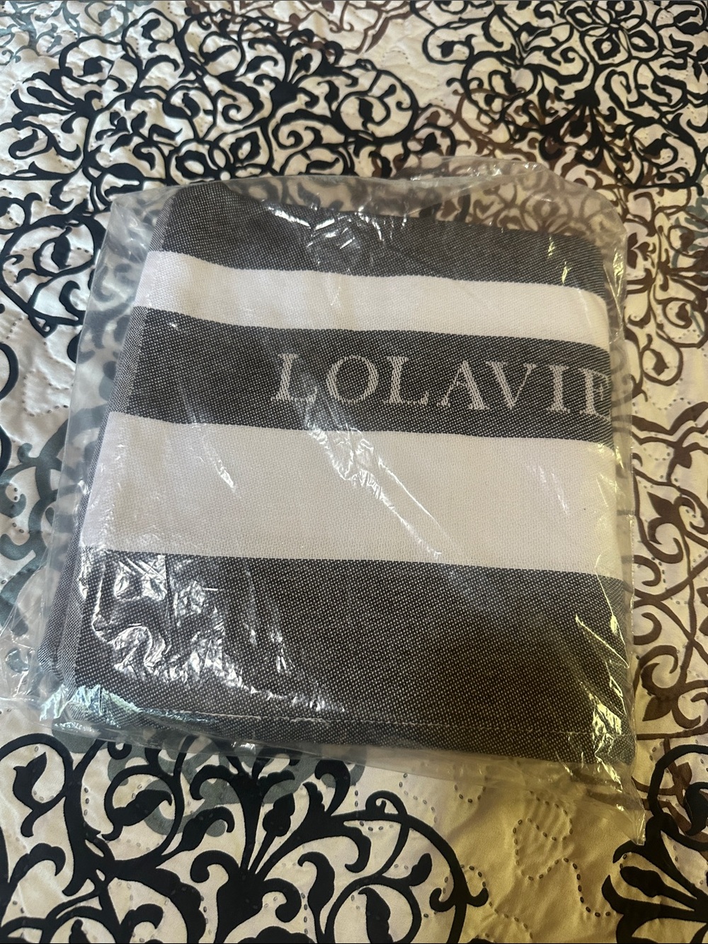 Lolavida Black and White Striped Beach Towel
